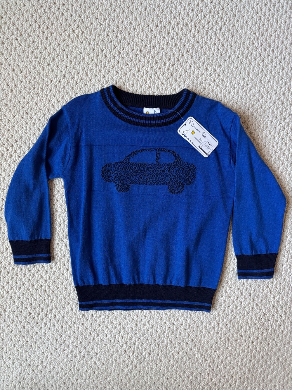 NWT Florence Eiseman Blue Car Sweater